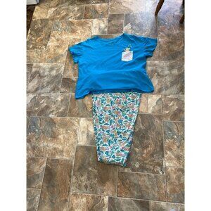 Secrets Treasures Sleepwear Size 16-18 Just Hanging Around Blue & Green Tan